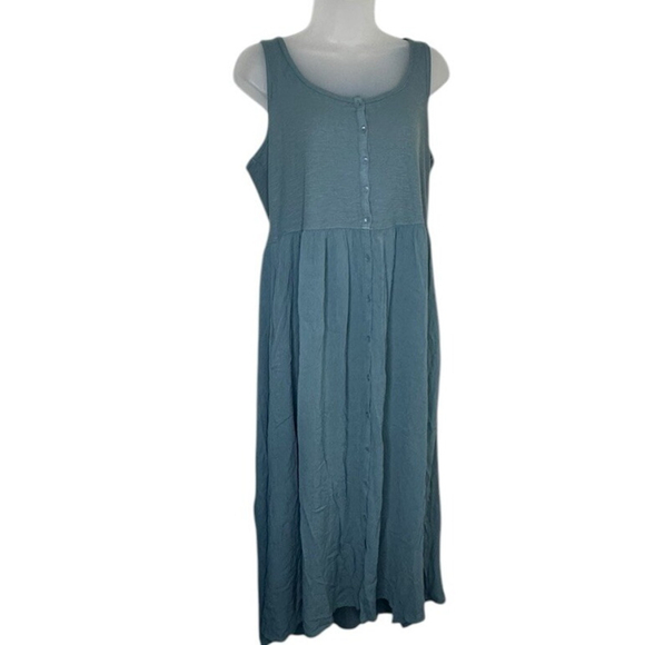 Frye Tank Dress Midi Easy Button Front Sleeveless Medium Blue Boho Cottagecore - Picture 1 of 7